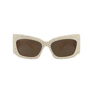 Gucci Shield-Frame Recycled Acetate Sunglasses Ivory Womens